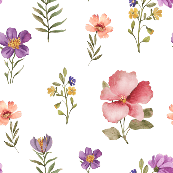 Seamless pattern with multi-colored flowers. watercolor illustrations. png