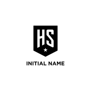 HS monogram initial logo with geometric shield and star icon design style vector