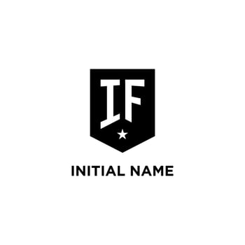 IF monogram initial logo with geometric shield and star icon design style vector