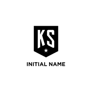 KS monogram initial logo with geometric shield and star icon design style vector