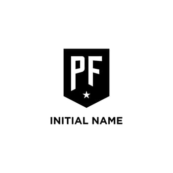 PF monogram initial logo with geometric shield and star icon design style vector
