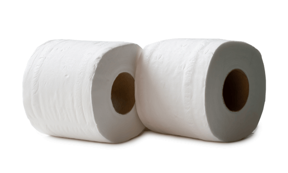two rolls of white tissue paper or napkin isolated with clipping path and shadow in png file format
