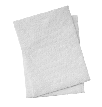 Top view of two folded pieces of white tissue paper or napkin in stack isolated with clipping path in png file format