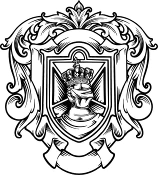 Vintage grandeur heraldic crest armor badge monochrome vector illustrations for your work logo, merchandise t-shirt, stickers and label designs, poster, greeting cards advertising business company