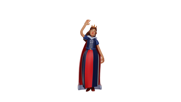 3D illustration. Friendly Cinderella 3D cartoon character. Cinderella looks beautiful with the dress she is wearing. Cinderella waved one hand like greeting someone. 3D cartoon character png