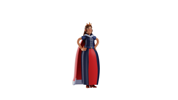 3D illustration. Angry Queen 3D cartoon character. The queen put her hands on her waist. The royal queen who put her hands on her hips and showed her anger. 3D cartoon character png
