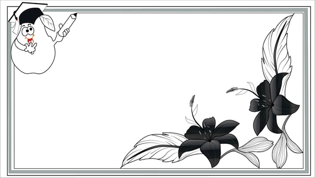 make line art  kids white board   with attractive  pear cartoon and flowers vector