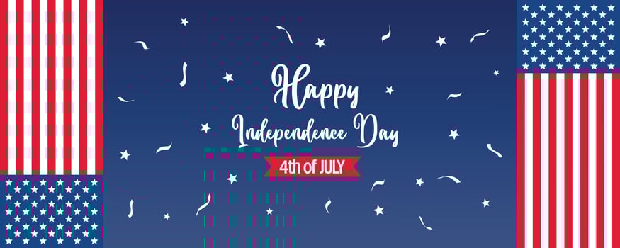 happy american independence day background, with flag decoration. vector design for banner, greeting card, brochure, web, social media.