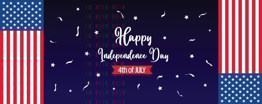 happy american independence day background, with flag decoration. vector design for banner, greeting card, brochure, web, social media.