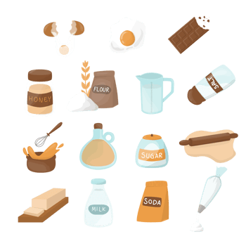 Set collection of baking ingredients png