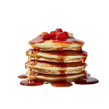 Fresh tasty pancakes with berries and syrup on transparent background png