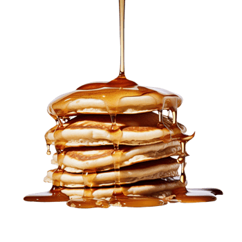 Stack of tasty pancakes with honey on transparent background png