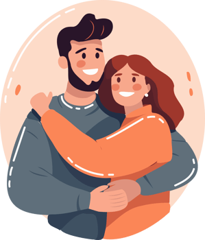 Hand Drawn couple hugging in flat style png