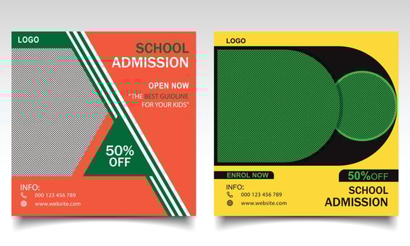 Back to school banner design. School or college admission online post or leaflet template. vector