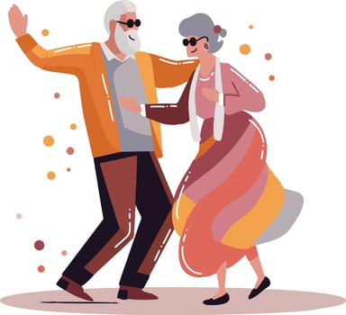 Hand Drawn Happy elderly couple dancing in flat style vector