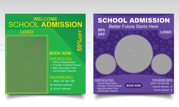Back to school banner design. School or college admission online post or leaflet template. vector