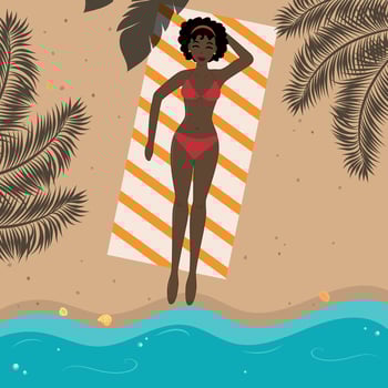 Beautiful girl in a swimsuit sunbathing on the beach near the sea vector