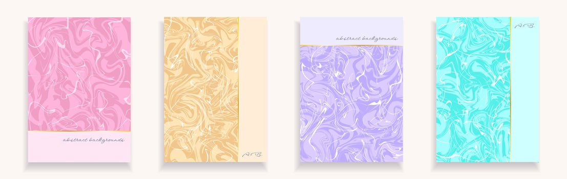 Set of four abstract liquid backgrounds, vertical vector marble backdrops, decoration cards, covers, postcards, decorative paper.
