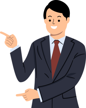 smiling businessman showing pointing finger to blank space png