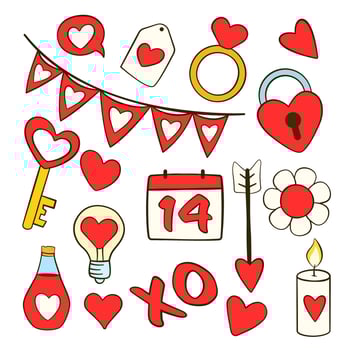 Set of Valentine's day icons. Cartoon flat icons vector