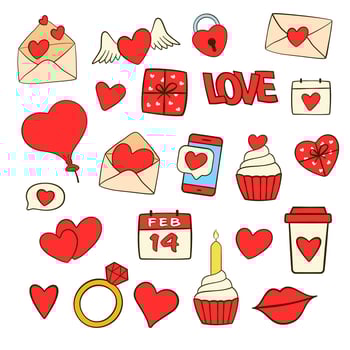 Set of Valentine's day icons. Cartoon flat icons vector