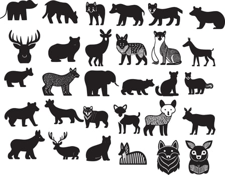 Different Kind Of Animals Silhouette Vector
