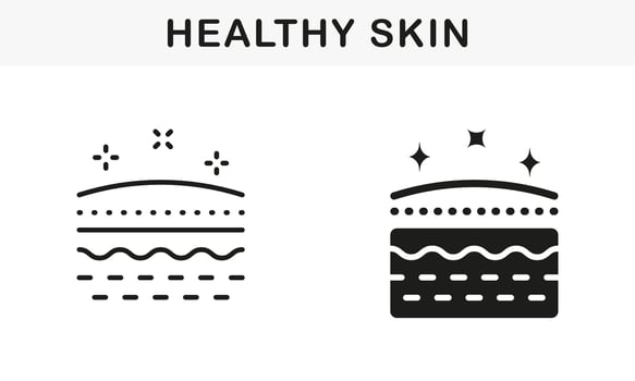 Healthy and Clean Face Skin Line and Silhouette Black Icon Set. Facial Skincare, Hygiene Symbol Collection. Beauty Fresh Human Skin Pictogram. Isolated Vector Illustration.