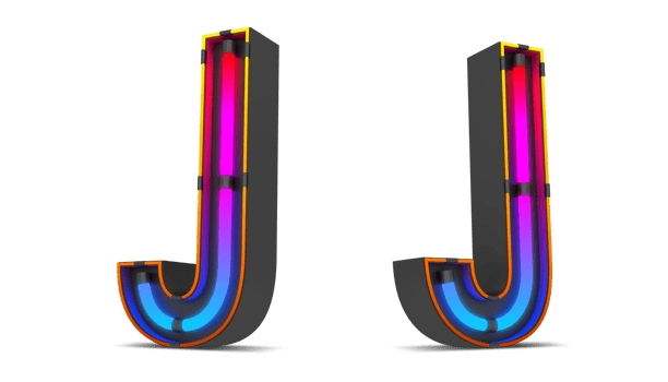 Black alphabet with colorful neon light. png