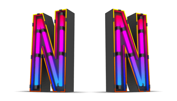 Black alphabet with colorful neon light. png