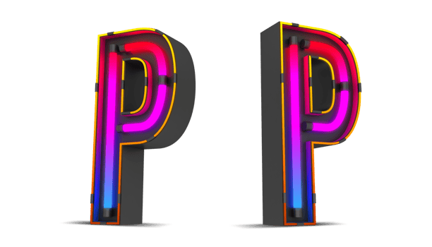 Black alphabet with colorful neon light. png