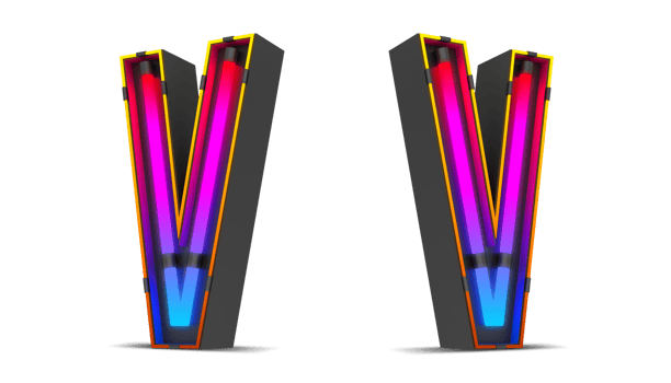 Black alphabet with colorful neon light. png