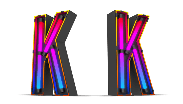 Black alphabet with colorful neon light. png