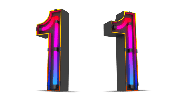 Black number with colorful neon light, 3d rendering png