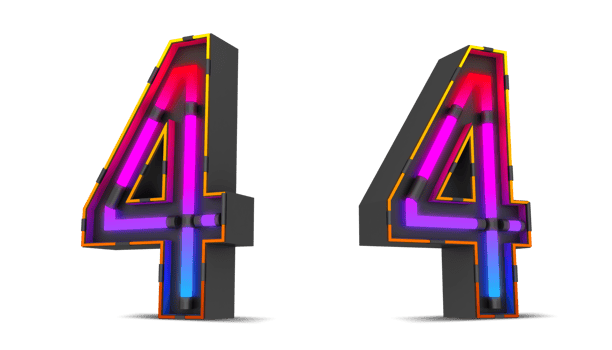 Black number with colorful neon light, 3d rendering png