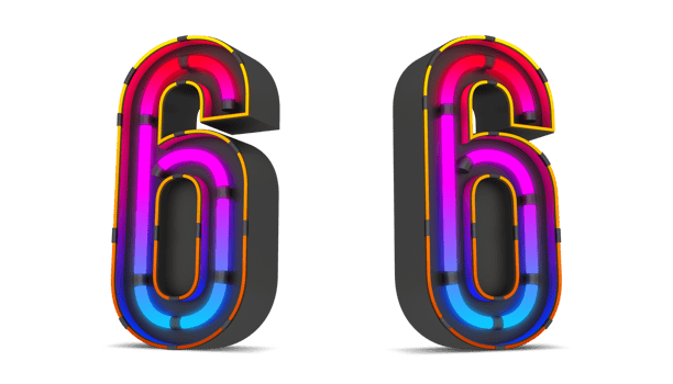 Black number with colorful neon light, 3d rendering png