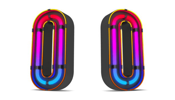 Black number with colorful neon light, 3d rendering png