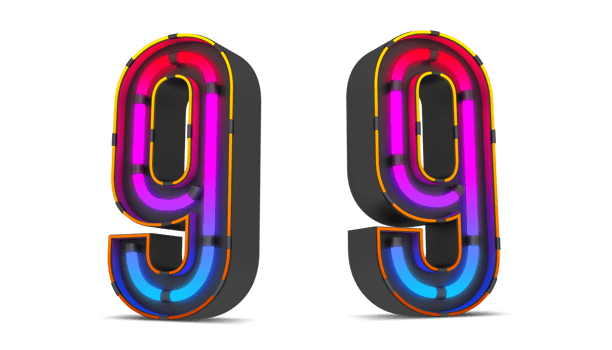 Black number with colorful neon light, 3d rendering png