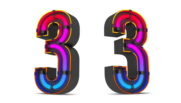 Black number with colorful neon light, 3d rendering png