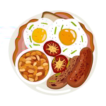 English traditional breakfast on plate. Vector isolated illustration.