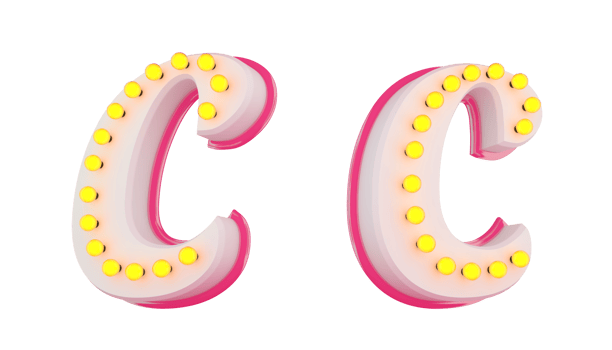 White 3d alphabet pink line with light bulb decorate png