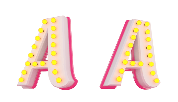 White 3d alphabet pink line with light bulb decorate png
