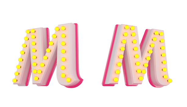 White 3d alphabet pink line with light bulb decorate png