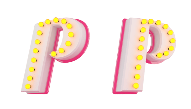 White 3d alphabet pink line with light bulb decorate png