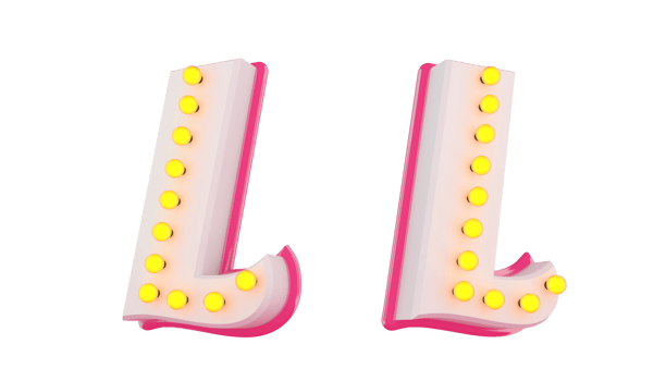 White 3d alphabet pink line with light bulb decorate png