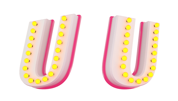 White 3d alphabet pink line with light bulb decorate png