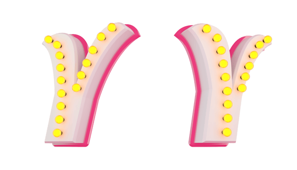 White 3d alphabet pink line with light bulb decorate png