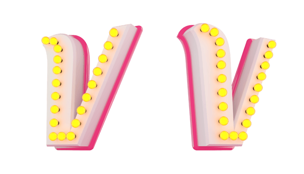 White 3d alphabet pink line with light bulb decorate png