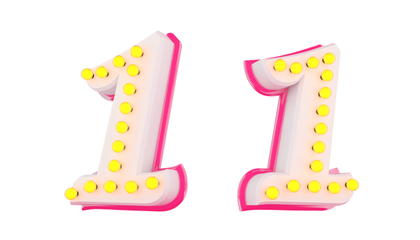 White 3d number with pink line and light bulb decoration png