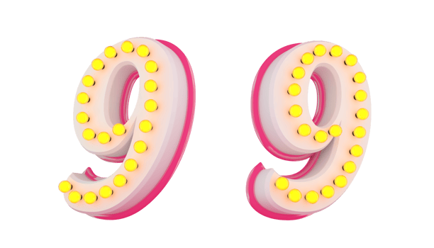 White 3d number with pink line and light bulb decoration png