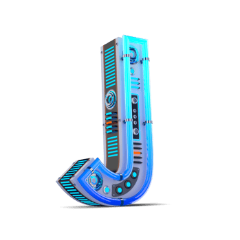 3D alphabet with blue neon and neon light effect. png